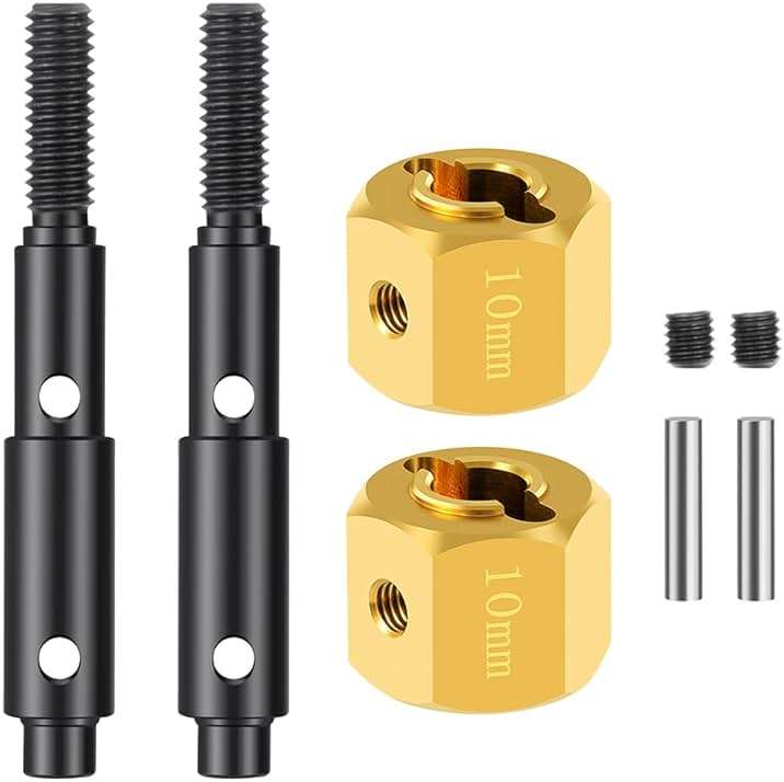 MOHRO Brass +10mm Extended Wheel Hubs Hex Pins and Steel Portal Drive Stub Axle Shaft Kit for Redcat-Ascent 1/10 RC Crawlers Upgrades - Image 1