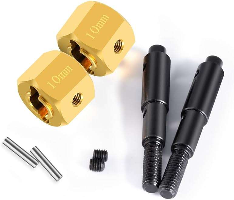 MOHRO Brass +10mm Extended Wheel Hubs Hex Pins and Steel Portal Drive Stub Axle Shaft Kit for Redcat-Ascent 1/10 RC Crawlers Upgrades - Image 4