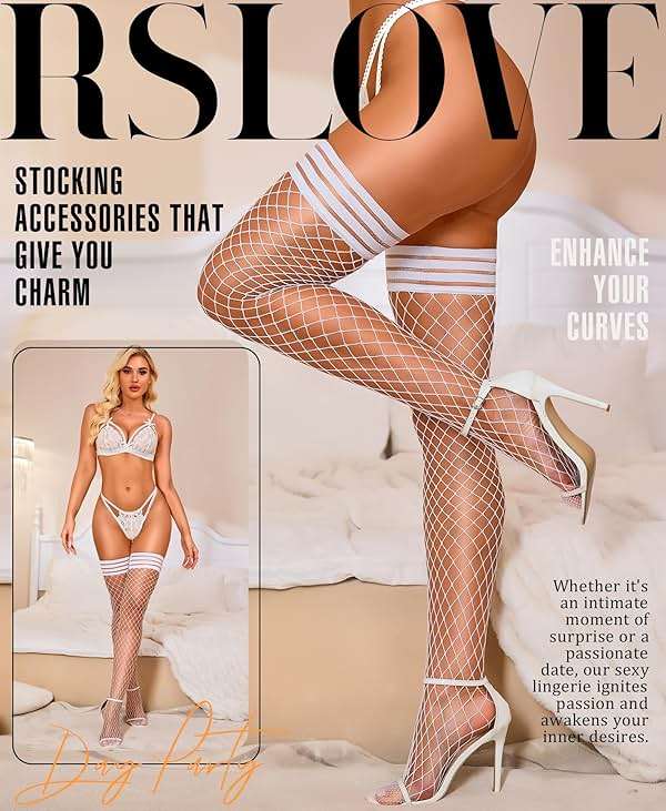RSLOVE Fishnet Thigh High Stockings - Womens Fishnet Stockings Antiskid Silicone Stay Up Pantyhose Sexy Lingerie for Women - Image 2