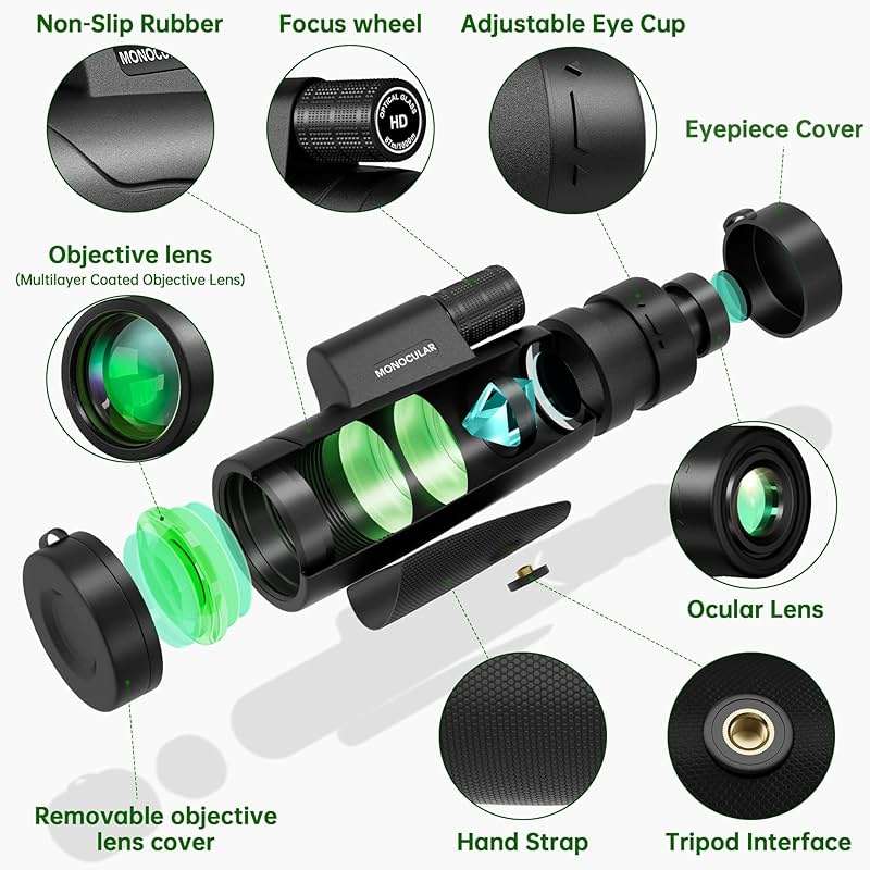 80x100 Monocular Telescope High Powered for Smartphone High Definition Monoculars for Adults with Adapter/Tripod for Bird Watching Hiking Hunting Camping Traveling Outdoor Wildlife-2025 Update - Image 3