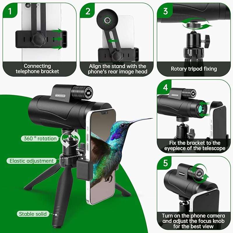 80x100 Monocular Telescope High Powered for Smartphone High Definition Monoculars for Adults with Adapter/Tripod for Bird Watching Hiking Hunting Camping Traveling Outdoor Wildlife-2025 Update - Image 5