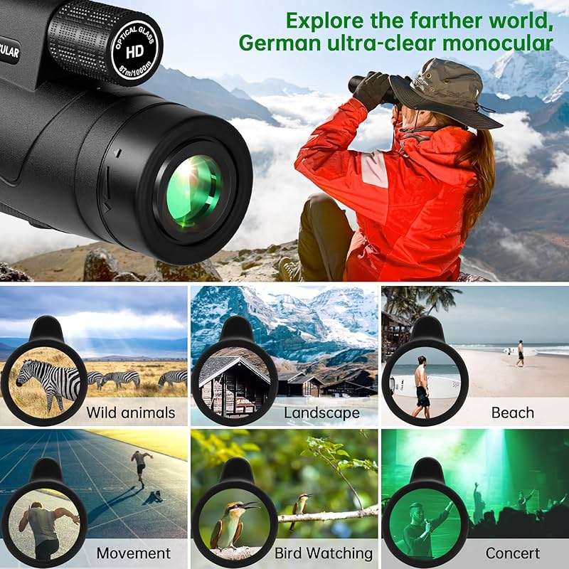 80x100 Monocular Telescope High Powered for Smartphone High Definition Monoculars for Adults with Adapter/Tripod for Bird Watching Hiking Hunting Camping Traveling Outdoor Wildlife-2025 Update - Image 6