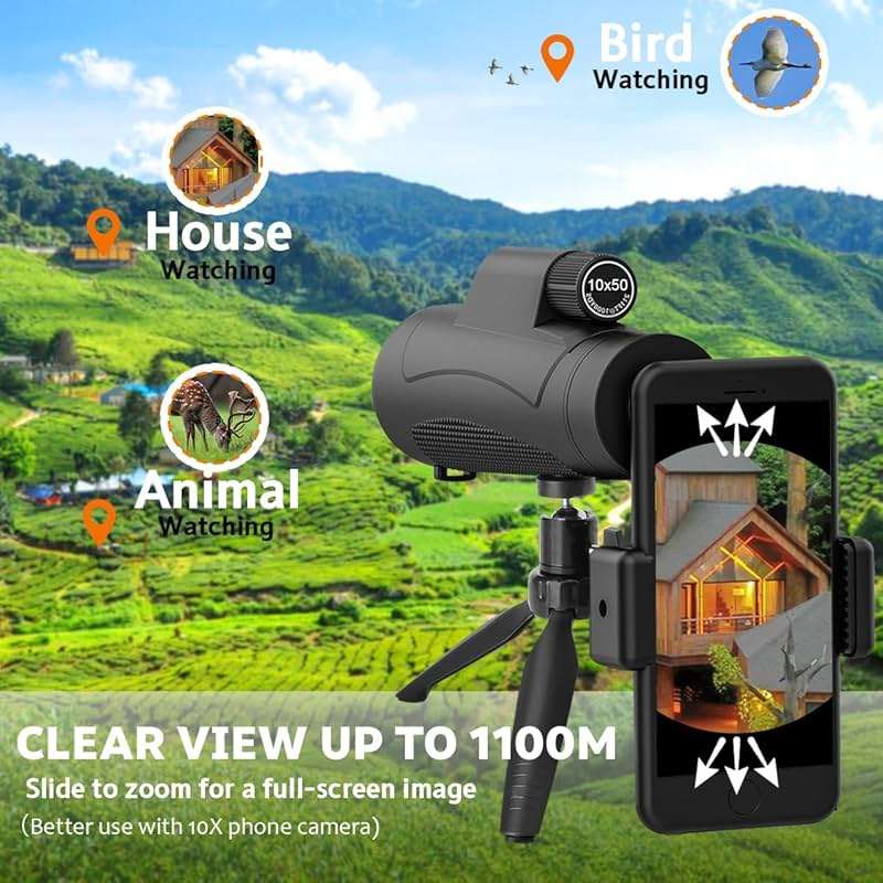 80x100 Monocular Telescope High Powered for Smartphone High Definition Monoculars for Adults with Adapter/Tripod for Bird Watching Hiking Hunting Camping Traveling Outdoor Wildlife-2025 Update - Image 7