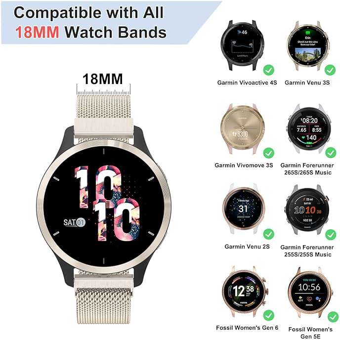 Metal Watch Band Compatible with Garmin Venu 4 41mm / Venu 3S / Venu 2S / Vivoactive 4S / Vivomove 3S, 18mm Stainless Steel Mesh Loop Replacement Wristband Strap for Garmin Forerunner 255s/265S - Image 2