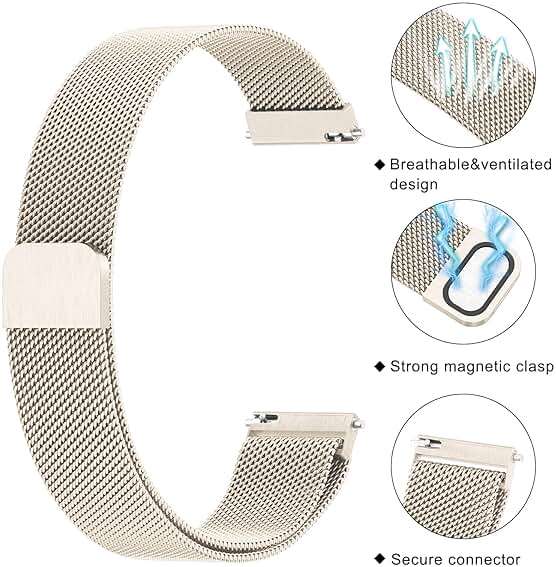 Metal Watch Band Compatible with Garmin Venu 4 41mm / Venu 3S / Venu 2S / Vivoactive 4S / Vivomove 3S, 18mm Stainless Steel Mesh Loop Replacement Wristband Strap for Garmin Forerunner 255s/265S - Image 4