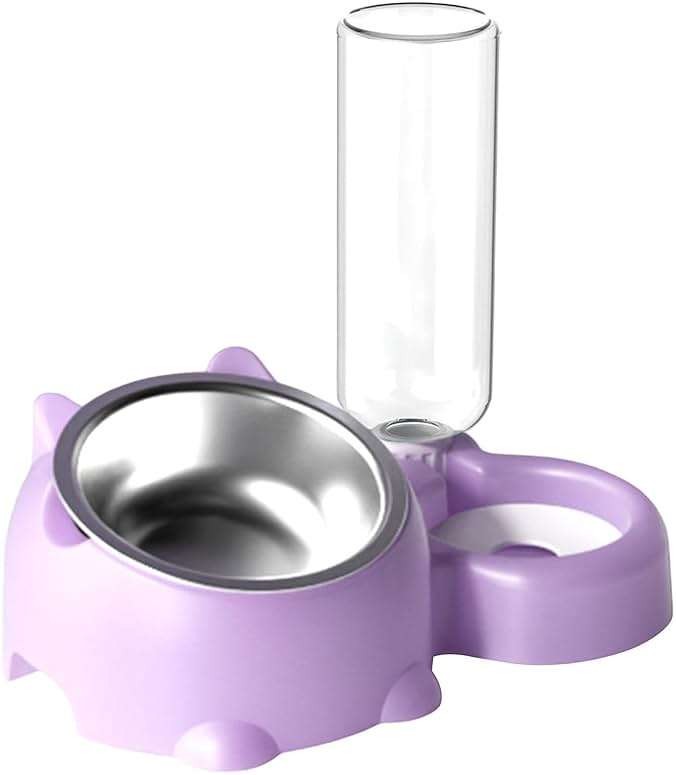 2025 Cats Food and Water Bowl Set Dog Dish with Water Dispenser Double Dog Bowls Automatic Water Dispenser Bottle No-Spill Pet Feeder Removable Cat Dish Pet Feeder Bowl for Dogs (Purple) - Image 1