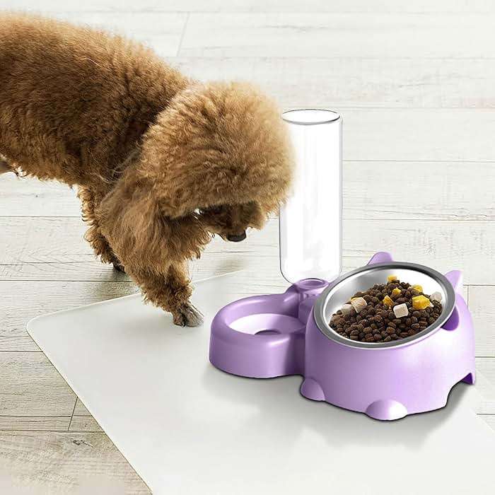 2025 Cats Food and Water Bowl Set Dog Dish with Water Dispenser Double Dog Bowls Automatic Water Dispenser Bottle No-Spill Pet Feeder Removable Cat Dish Pet Feeder Bowl for Dogs (Purple) - Image 5