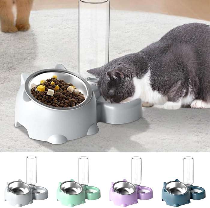 2025 Cats Food and Water Bowl Set Dog Dish with Water Dispenser Double Dog Bowls Automatic Water Dispenser Bottle No-Spill Pet Feeder Removable Cat Dish Pet Feeder Bowl for Dogs (Purple) - Image 6