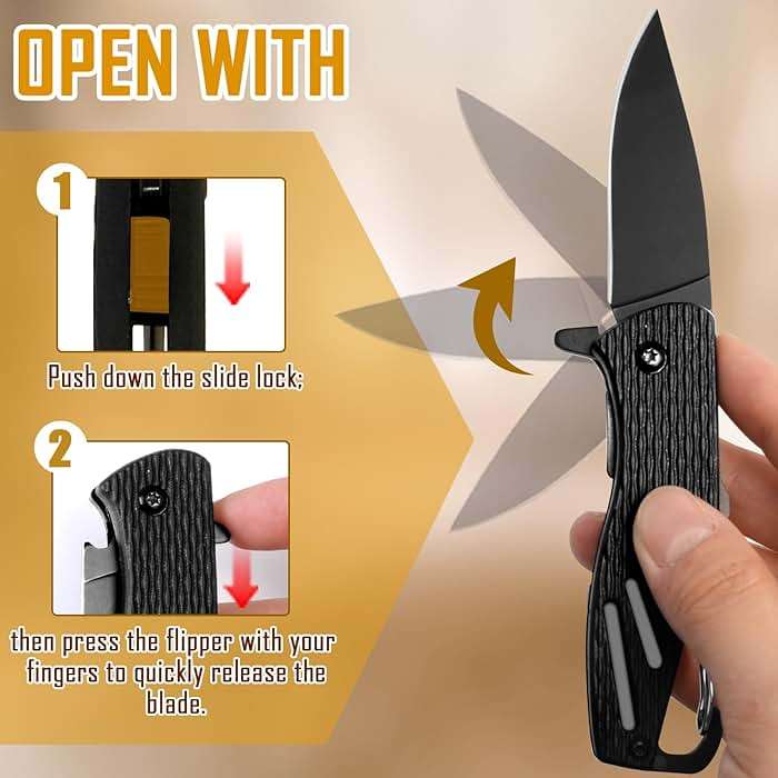 BARRYSAIL Keychain Folding Knife, Small Pocket Knife with Safety Lock, 2.5" Steel Blade, Bottle Opener, Great EDC Tool for Dad Gift (Model 6175P) - Image 3