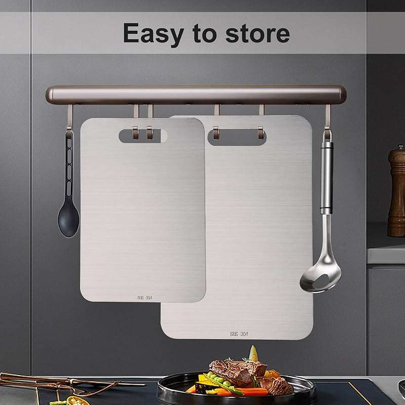 Poreids 304 Stainless Steel Cutting Board - Double Sided Metal Chopping Board for Kitchen, Dishwasher Safe, Small, 13.0x9.2in - Image 2