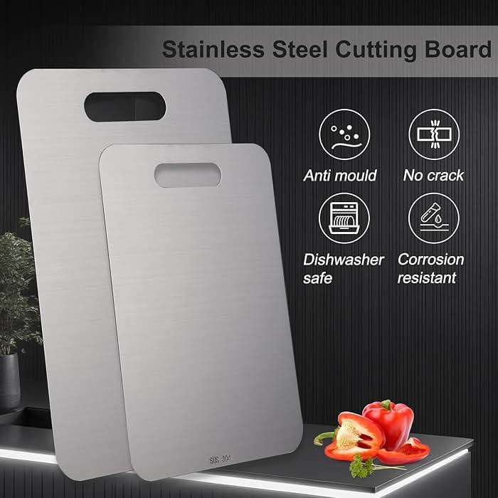 Poreids 304 Stainless Steel Cutting Board - Double Sided Metal Chopping Board for Kitchen, Dishwasher Safe, Small, 13.0x9.2in - Image 4