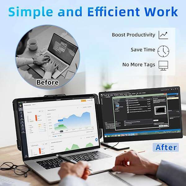 BKVOO Laptop Screen Extender Travel Monitor - 14" Dual Portable Monitor IPS FHD 1080P Travel Work Extra Screen Plug n Paly USB-C HDMI Port Compatible with Wins Mac Chrome Dex Fits 13-17" Laptops - Image 5