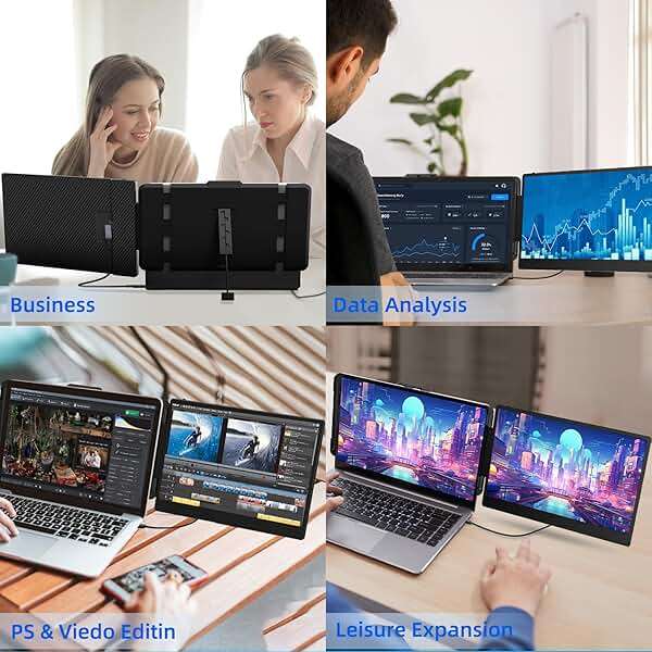 BKVOO Laptop Screen Extender Travel Monitor - 14" Dual Portable Monitor IPS FHD 1080P Travel Work Extra Screen Plug n Paly USB-C HDMI Port Compatible with Wins Mac Chrome Dex Fits 13-17" Laptops - Image 6