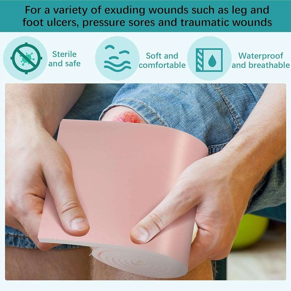 Geiserailie Foam Dressing Roll 4 x 24 Inch Sterile Non-Adhesive Hydrophilic Pads Without Border Polymeric Membrane Wound Dressing for Wound Care - Image 3