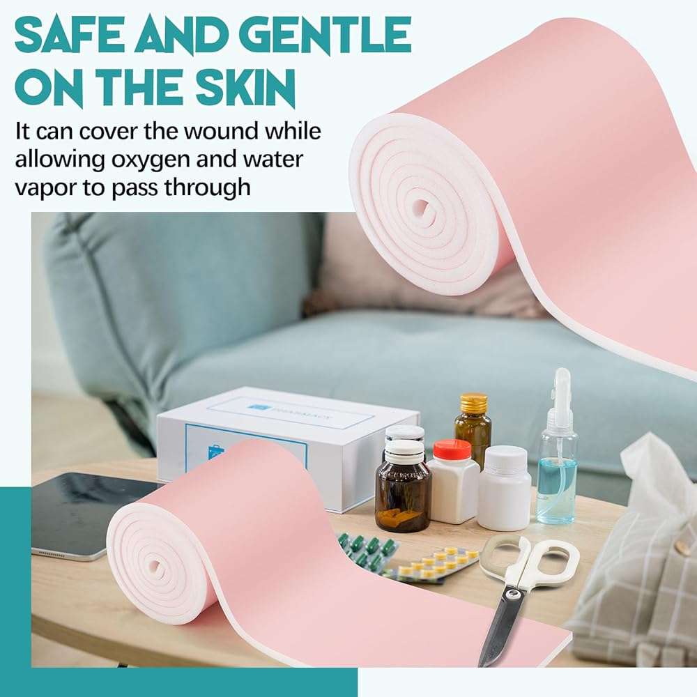 Geiserailie Foam Dressing Roll 4 x 24 Inch Sterile Non-Adhesive Hydrophilic Pads Without Border Polymeric Membrane Wound Dressing for Wound Care - Image 6