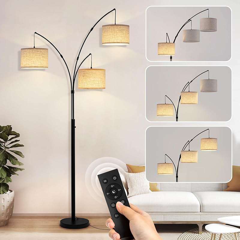 Fansdrick Floor Lamps for Living Room, 2400LM Super Bright Arc Floor Lamp with Remote Control, 3 Light Tall Floor Lamps with Stepless Dimmable, 80" Mid Century Tree Floor Lamp for Bedroom, Office - Image 1