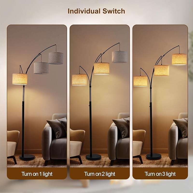 Fansdrick Floor Lamps for Living Room, 2400LM Super Bright Arc Floor Lamp with Remote Control, 3 Light Tall Floor Lamps with Stepless Dimmable, 80" Mid Century Tree Floor Lamp for Bedroom, Office - Image 4