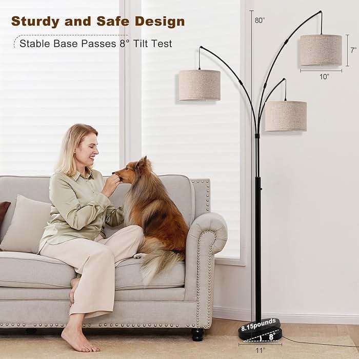 Fansdrick Floor Lamps for Living Room, 2400LM Super Bright Arc Floor Lamp with Remote Control, 3 Light Tall Floor Lamps with Stepless Dimmable, 80" Mid Century Tree Floor Lamp for Bedroom, Office - Image 7