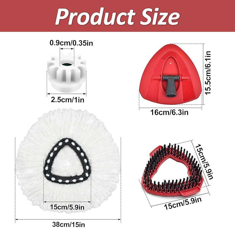Mop Heads Replacements for Ocedar, Mop Replace Heads for O Cedar, Spin Mops Replacement Head for O-Cedar Easywring 1-Tank System, Includes Microfiber Refills, Scrub Brush, Pedal Bearing Replacement - Image 2