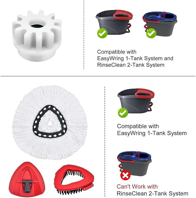 Mop Heads Replacements for Ocedar, Mop Replace Heads for O Cedar, Spin Mops Replacement Head for O-Cedar Easywring 1-Tank System, Includes Microfiber Refills, Scrub Brush, Pedal Bearing Replacement - Image 3