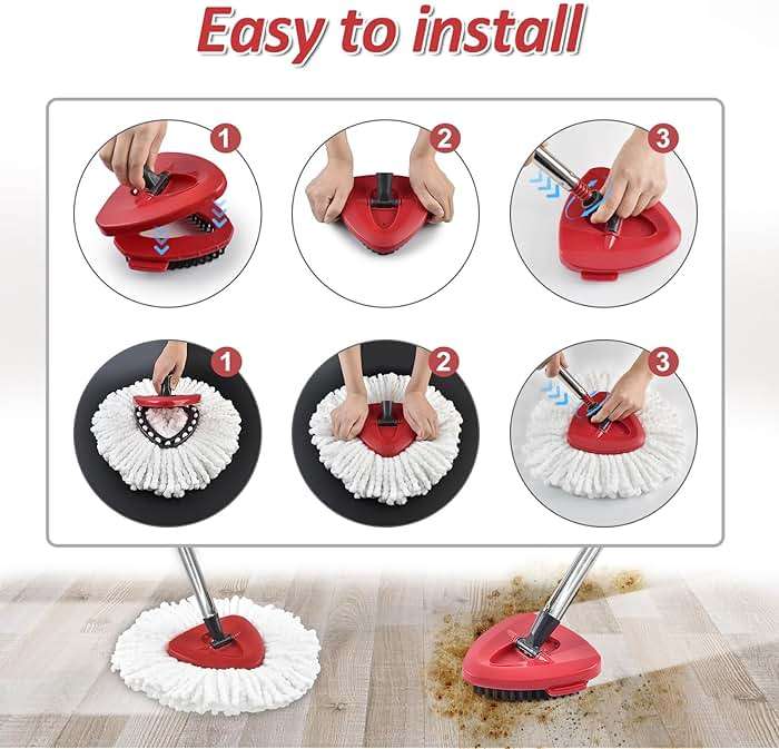 Mop Heads Replacements for Ocedar, Mop Replace Heads for O Cedar, Spin Mops Replacement Head for O-Cedar Easywring 1-Tank System, Includes Microfiber Refills, Scrub Brush, Pedal Bearing Replacement - Image 9