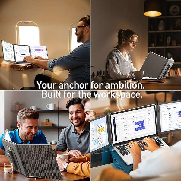 KEFEYA 15.6" Laptop Screen Extender, Includes Power Bank, FHD 1080P IPS Triple Laptop Monitor Extender for 13-17" Laptops, Plug & Play with HDMI/USB-A/TYPE-C/Hub, Compatible with Windows, Mac, Android - Image 7