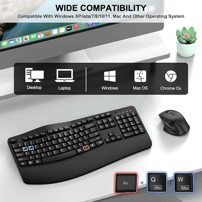 Wireless Keyboard and Mouse Combo, 2.4G Full Size Wave Keys Ergonomic Keyboard with Wrist Rest and 3-Level DPI Adjustable Wireless Ergonomic Mouse for Windows, Mac OS Desktop/Laptop/PC(Black) - Image 7
