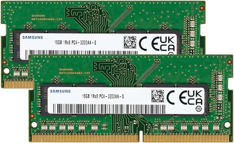Samsung 32GB (2x16GB) DDR4 3200MHz PC4-25600 (PC4-3200AA) CL22 SODIMM 1Rx8 Single Rank 1.2V 260-Pin Laptop, Notebook RAM Memory - Image 1