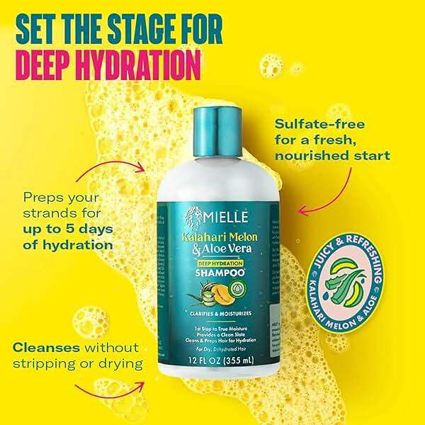 Mielle Organics Kalahari Melon & Aloe Deep Sulfate Free Shampoo - Hydrating & Clarifying Shampoo for Dry, Curly, and Textured Hair - Removes Buildup & Delivers 5 Days of Moisture, 12 Ounce - Image 3