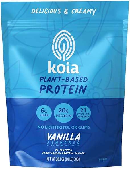 Koia Plant Based Protein Powder, Vanilla, 20g Protein, 3g Sugar, 6g Prebiotic Fiber, Pre & Post Workout, 21 Vitamins & Minerals, No Seed Oils, Dairy-Free, Gluten-Free, Non-GMO, 20 Servings, 28.2 Oz - Image 1