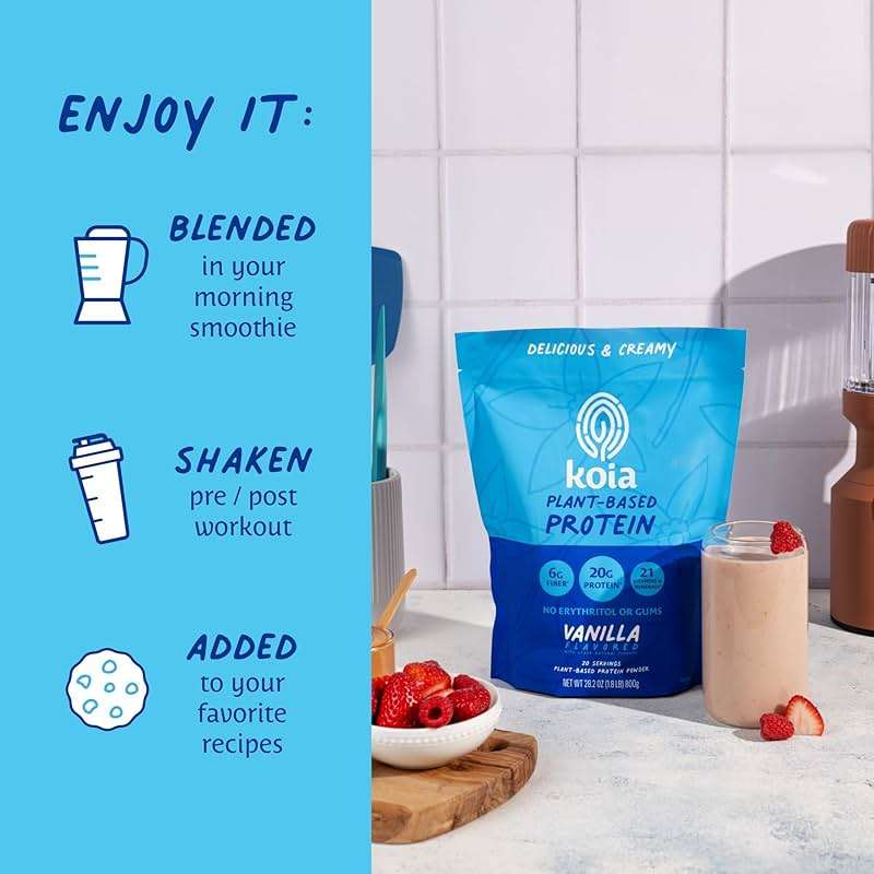 Koia Plant Based Protein Powder, Vanilla, 20g Protein, 3g Sugar, 6g Prebiotic Fiber, Pre & Post Workout, 21 Vitamins & Minerals, No Seed Oils, Dairy-Free, Gluten-Free, Non-GMO, 20 Servings, 28.2 Oz - Image 3