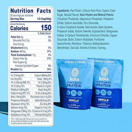 Koia Plant Based Protein Powder, Vanilla, 20g Protein, 3g Sugar, 6g Prebiotic Fiber, Pre & Post Workout, 21 Vitamins & Minerals, No Seed Oils, Dairy-Free, Gluten-Free, Non-GMO, 20 Servings, 28.2 Oz - Image 4