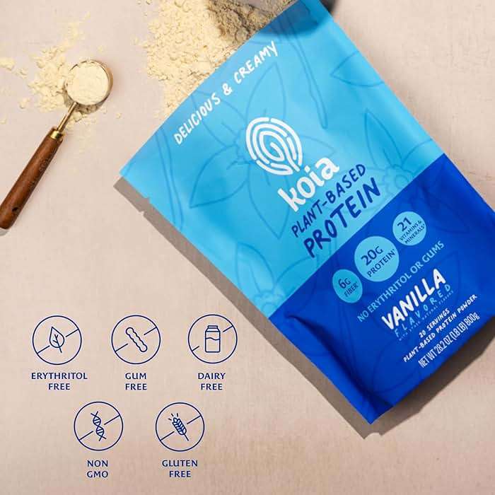 Koia Plant Based Protein Powder, Vanilla, 20g Protein, 3g Sugar, 6g Prebiotic Fiber, Pre & Post Workout, 21 Vitamins & Minerals, No Seed Oils, Dairy-Free, Gluten-Free, Non-GMO, 20 Servings, 28.2 Oz - Image 5