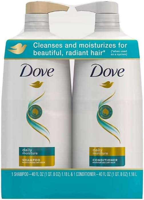Dove Daily Moisture Shampoo & Conditioner Set – Deep Hydration with Hyaluronic Acid for Smoothing & Revitalizing Dry, Damaged Hair, 18 Oz Ea - Image 1
