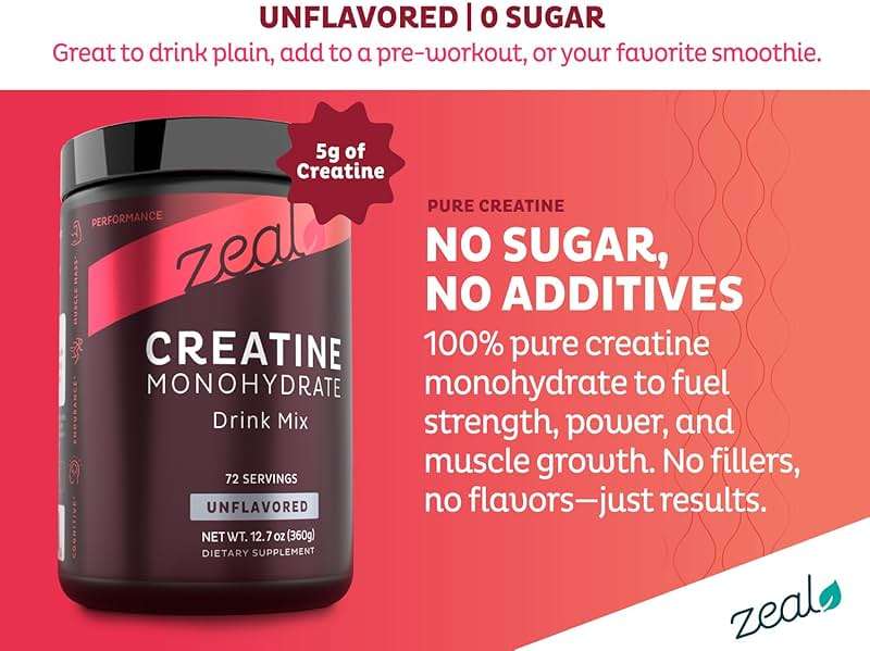 Zeal Micronized Creatine Monohydrate Powder | Pure Unflavored Creatine | 5g per Serving, 72 Servings | Supports Muscle Growth, Strength & Recovery | Creatina Monohidratada en Polvo - Image 2