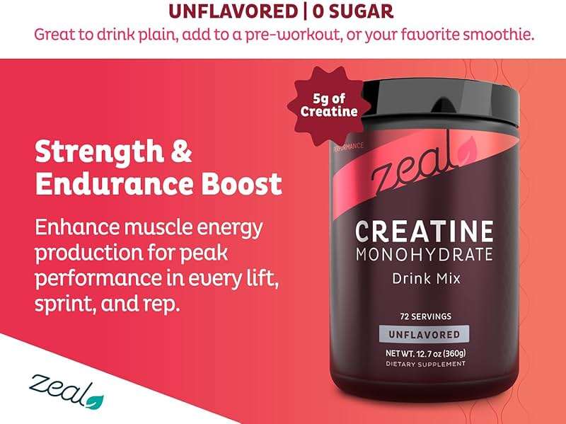 Zeal Micronized Creatine Monohydrate Powder | Pure Unflavored Creatine | 5g per Serving, 72 Servings | Supports Muscle Growth, Strength & Recovery | Creatina Monohidratada en Polvo - Image 3