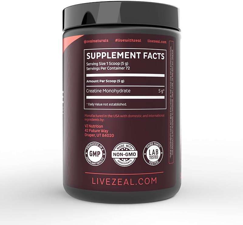 Zeal Micronized Creatine Monohydrate Powder | Pure Unflavored Creatine | 5g per Serving, 72 Servings | Supports Muscle Growth, Strength & Recovery | Creatina Monohidratada en Polvo - Image 8