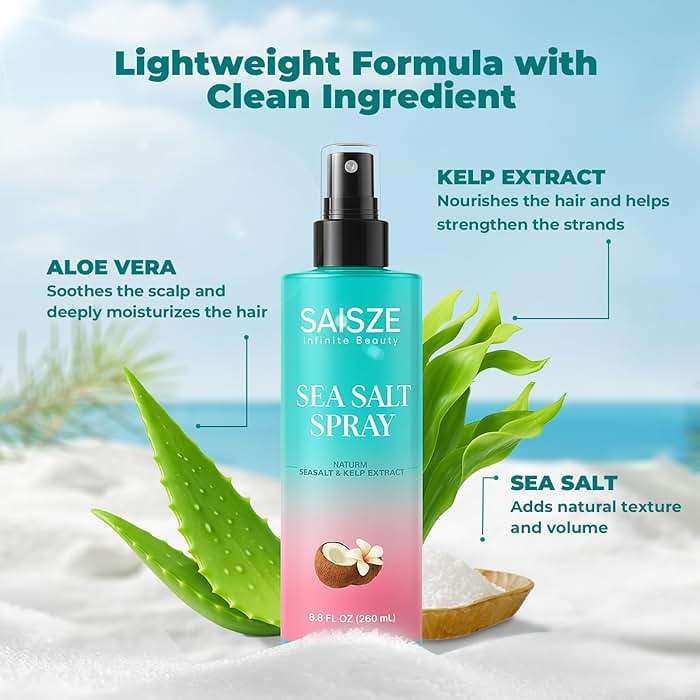 SAISZE Sea Salt Spray for Women, Travel Essentials, Beach Vacation Essentials, Textured Beach Waves & Volume for Curly Hair, Coconut Surf Spray, Gifts for Teen Girls, 8.8 oz - Image 3