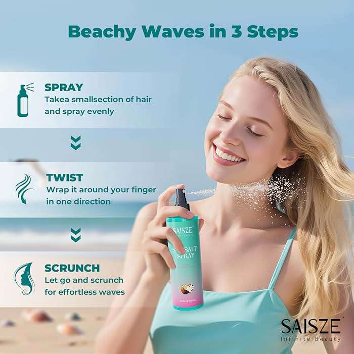 SAISZE Sea Salt Spray for Women, Travel Essentials, Beach Vacation Essentials, Textured Beach Waves & Volume for Curly Hair, Coconut Surf Spray, Gifts for Teen Girls, 8.8 oz - Image 4