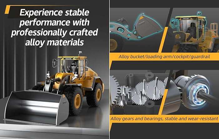 WANZRXX 1/16 RC Loader for Adult L260H Remote Control Wheel Loader Metal Shovel & Boom 4WD 2.4G Fully Functional Heavy Duty Construction Vehicle Light Sound Dozer Front Bulldozer Engineering Truck - Image 4