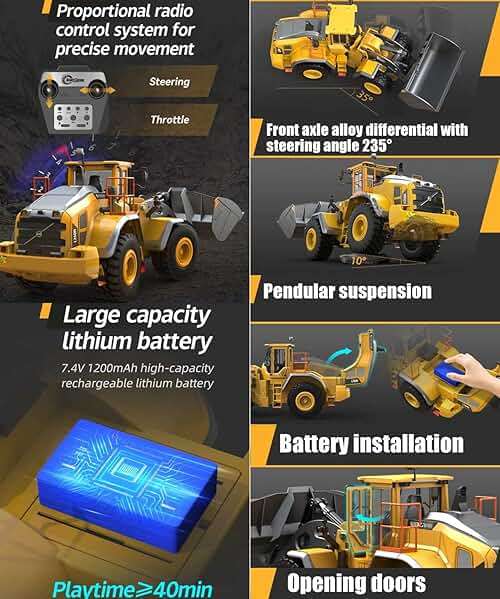 WANZRXX 1/16 RC Loader for Adult L260H Remote Control Wheel Loader Metal Shovel & Boom 4WD 2.4G Fully Functional Heavy Duty Construction Vehicle Light Sound Dozer Front Bulldozer Engineering Truck - Image 6