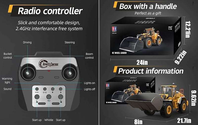 WANZRXX 1/16 RC Loader for Adult L260H Remote Control Wheel Loader Metal Shovel & Boom 4WD 2.4G Fully Functional Heavy Duty Construction Vehicle Light Sound Dozer Front Bulldozer Engineering Truck - Image 7