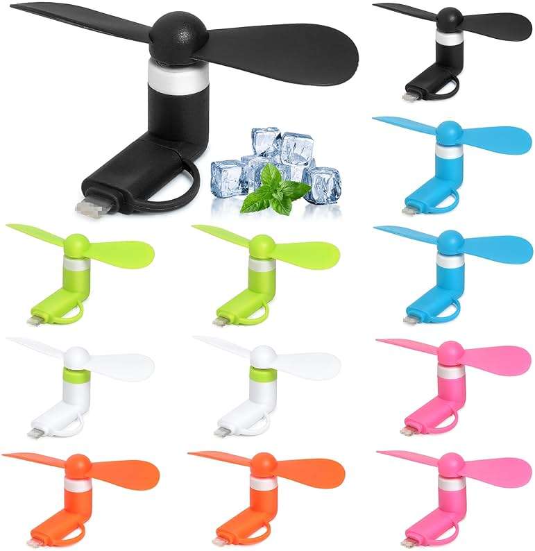 Aeergured Mini Cell Phone Fan 12 Pack, 2-in-1 Fan Compatible for iPhone, iPad, Android Smartphone,Tablet Fit for Type C/Lightning Port Colorful and Powerful Cell Phone Summer Accessories - Image 1