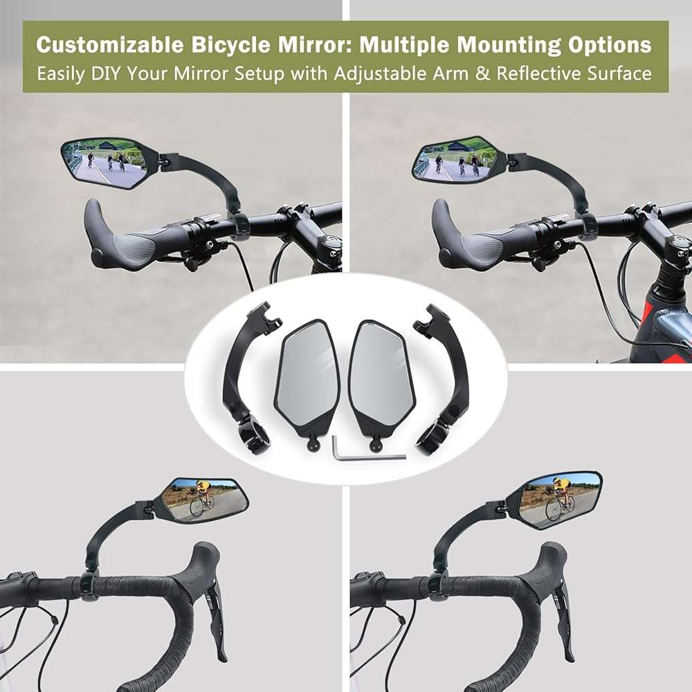 TXZSXS Adjustable Handlebar Bike Mirrors, Left & Right Bicycle Mirror Set,Universal Bike Mirrors,HD Shatterproof Mirror, 360° Rotatable, Compatible with MTB, E-bikes, Bicycle,Scooter(1 Pair) - Image 5