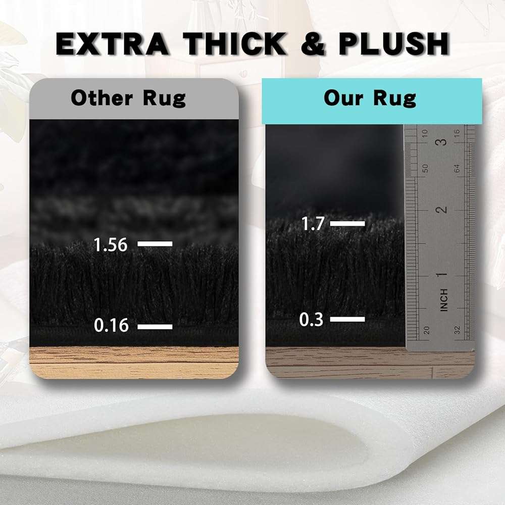 AAFKK Black Area Rug for Bedroom, 2x3 Small Rugs for Living Room Nursery Kids Room Dorm Home Decor Aesthetic, Fluffy Shaggy Rug with 4 Anti-Slip Carpet Tapes - Image 2