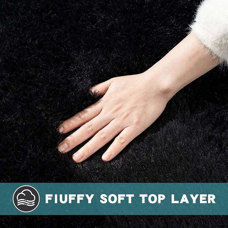 AAFKK Black Area Rug for Bedroom, 2x3 Small Rugs for Living Room Nursery Kids Room Dorm Home Decor Aesthetic, Fluffy Shaggy Rug with 4 Anti-Slip Carpet Tapes - Image 4