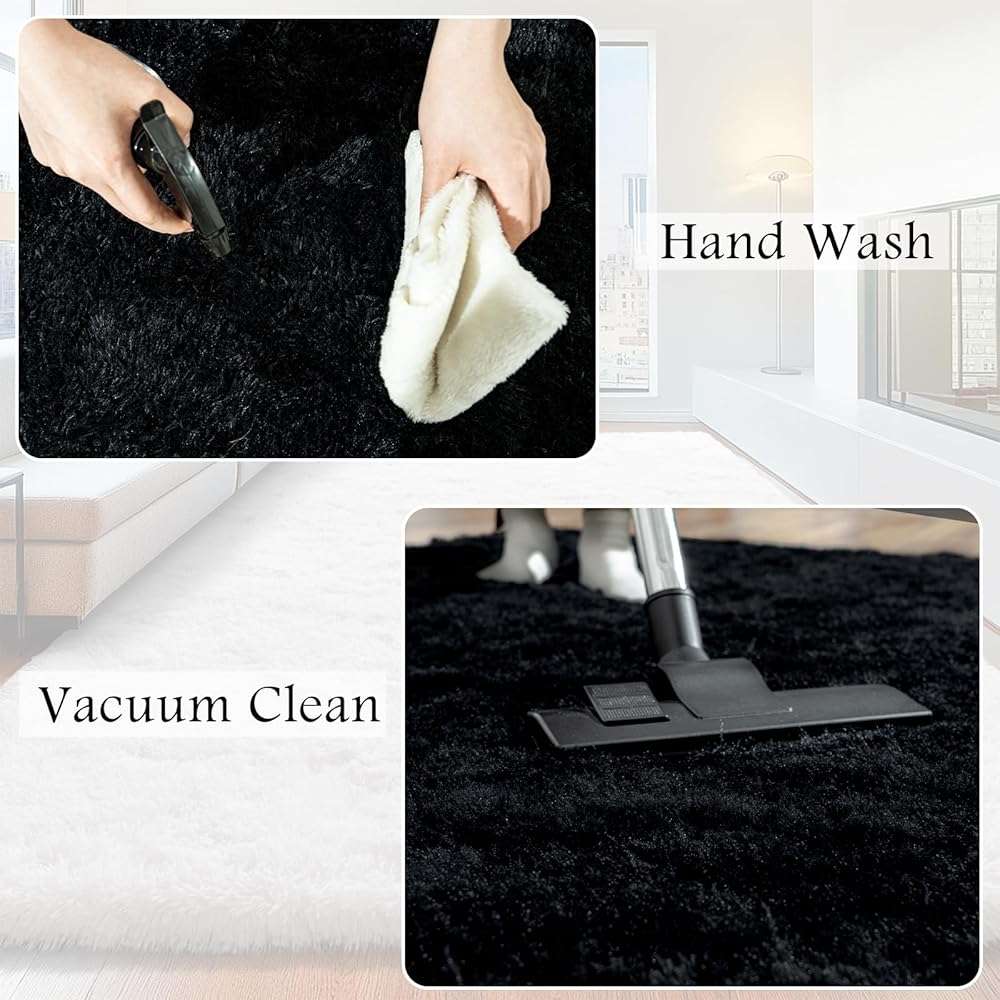 AAFKK Black Area Rug for Bedroom, 2x3 Small Rugs for Living Room Nursery Kids Room Dorm Home Decor Aesthetic, Fluffy Shaggy Rug with 4 Anti-Slip Carpet Tapes - Image 5