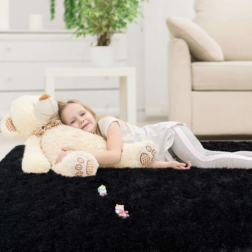 AAFKK Black Area Rug for Bedroom, 2x3 Small Rugs for Living Room Nursery Kids Room Dorm Home Decor Aesthetic, Fluffy Shaggy Rug with 4 Anti-Slip Carpet Tapes - Image 7