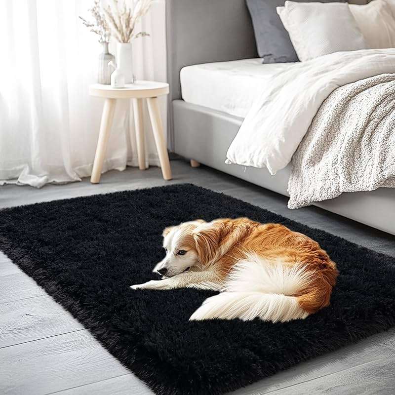 AAFKK Black Area Rug for Bedroom, 2x3 Small Rugs for Living Room Nursery Kids Room Dorm Home Decor Aesthetic, Fluffy Shaggy Rug with 4 Anti-Slip Carpet Tapes - Image 8