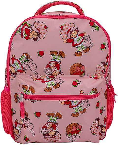 AI ACCESSORY INNOVATIONS Strawberry Shortcake 16” Backpack With Front Pocket for Girls, Allover Print Bookbag featuring Strawberry & Custard, Pink - Image 1
